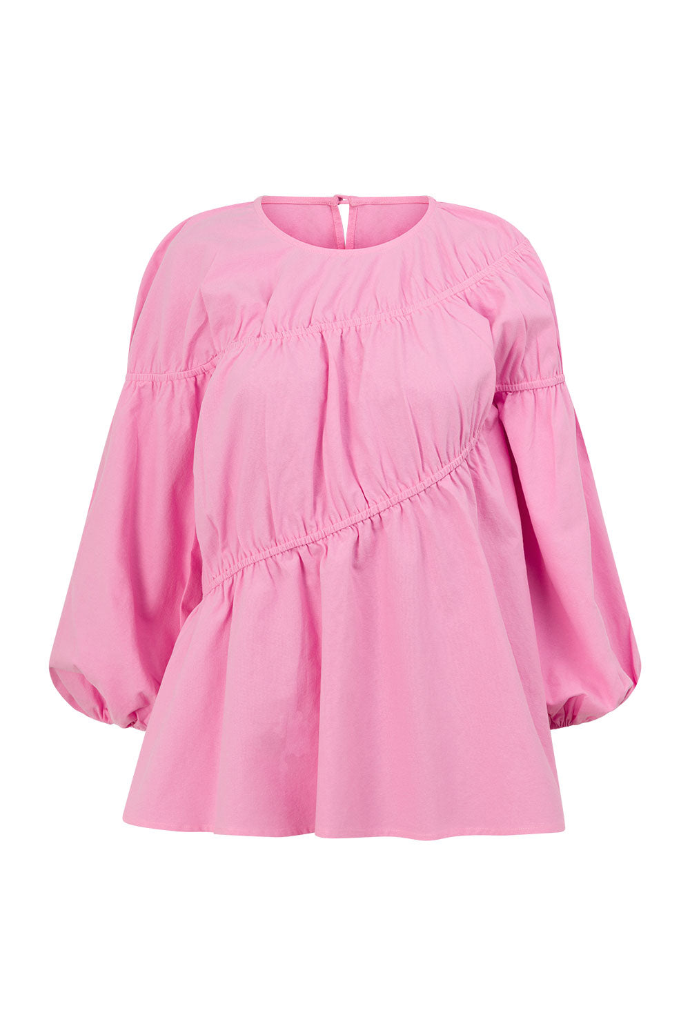 Pink Ruched Puff Sleeve Akel Top
