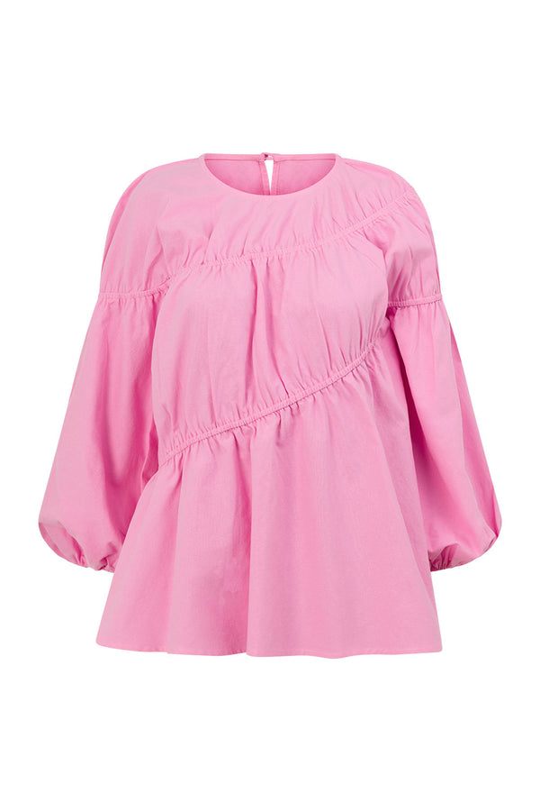 Pink Ruched Puff Sleeve Akel Top