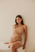 Sweeney Thin Strap Wrap Overlay Backless Mini Dress - Brown