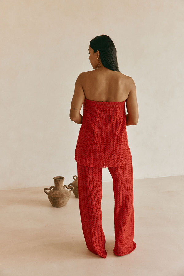 Red Cotton Knit Strapless Athena Top