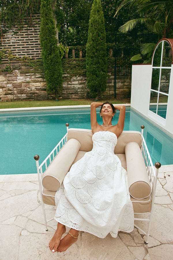 Bridal White Embroidered Strapless Maxi Zina Dress