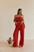 Red Cotton Knit High Waist Athena Pants
