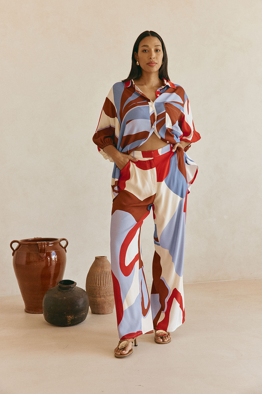 Valley Red Print Relaxed Dia Trouser Pants