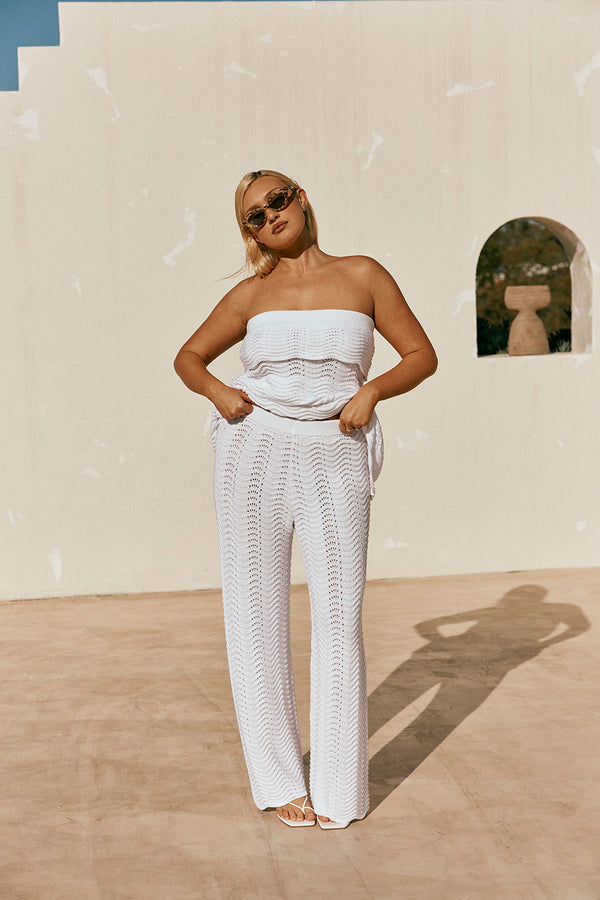 White Wave Knit High Waist Kama Pants