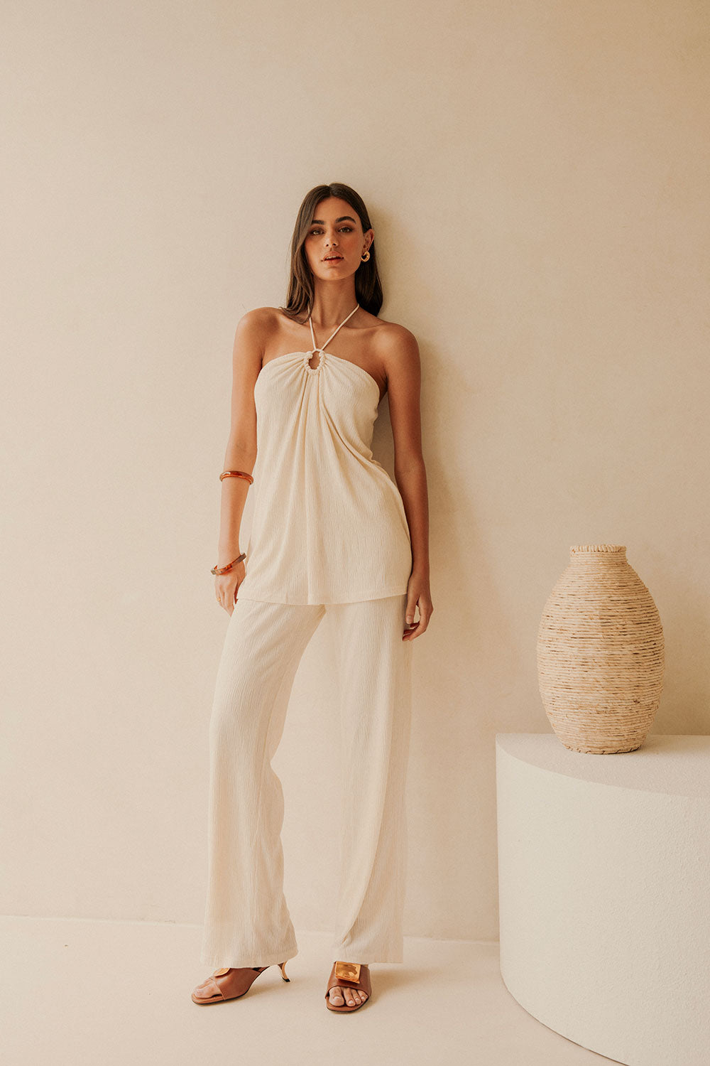 Cream Halter Top Overlay Ayden Jumpsuit