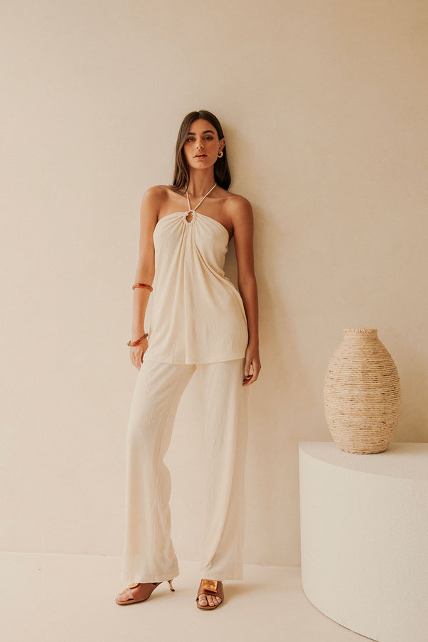 Cream Halter Top Overlay Ayden Jumpsuit