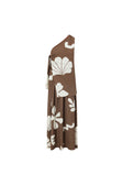 Lessi One Shoulder Tie Maxi Dress - Galene Brown Print