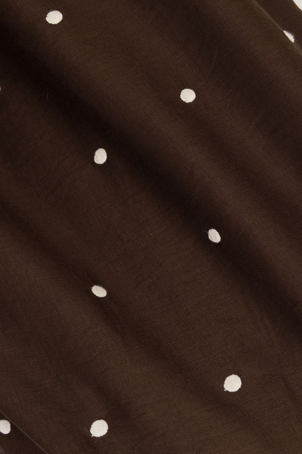 Chocolate Speck Polka Dot Pin Tuck Maxi Flores Dress