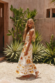 White Agalia Floral Print V Neck Maxi Clover Dress