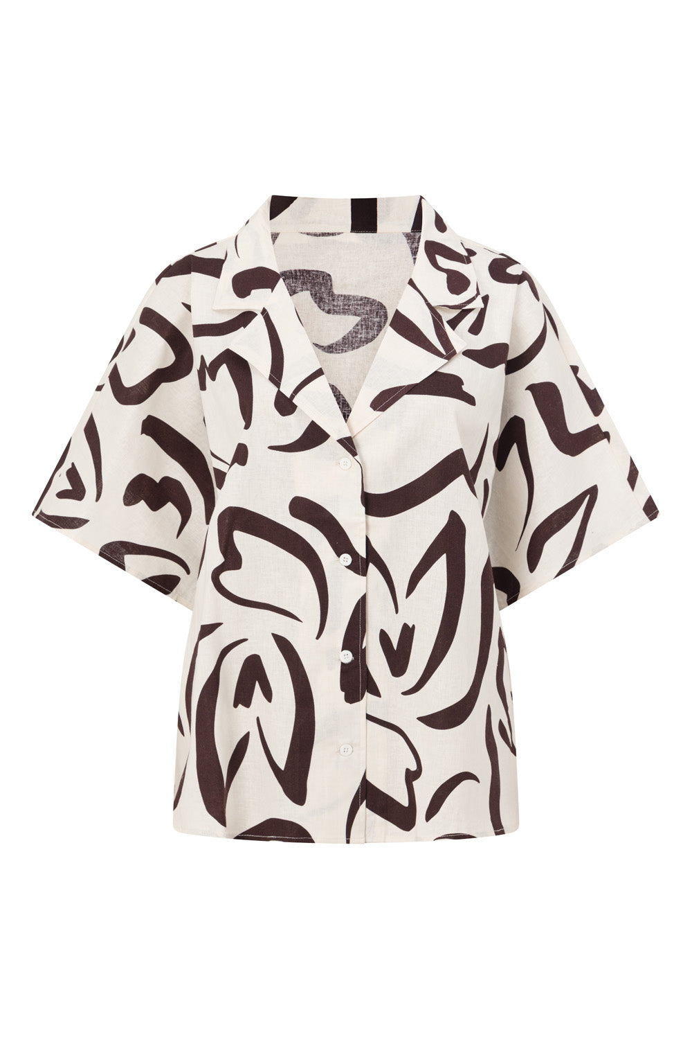 Cream Floral Fleur Lines Print Button Up Seona Top