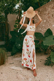 Estelle Crop Top - Red, Green, White, Orange Poppy Print