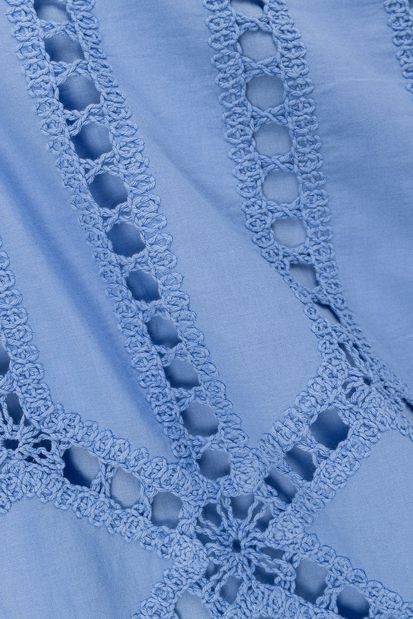 Blue Cotton Cutwork Flouncy Maxi Camilla Dress