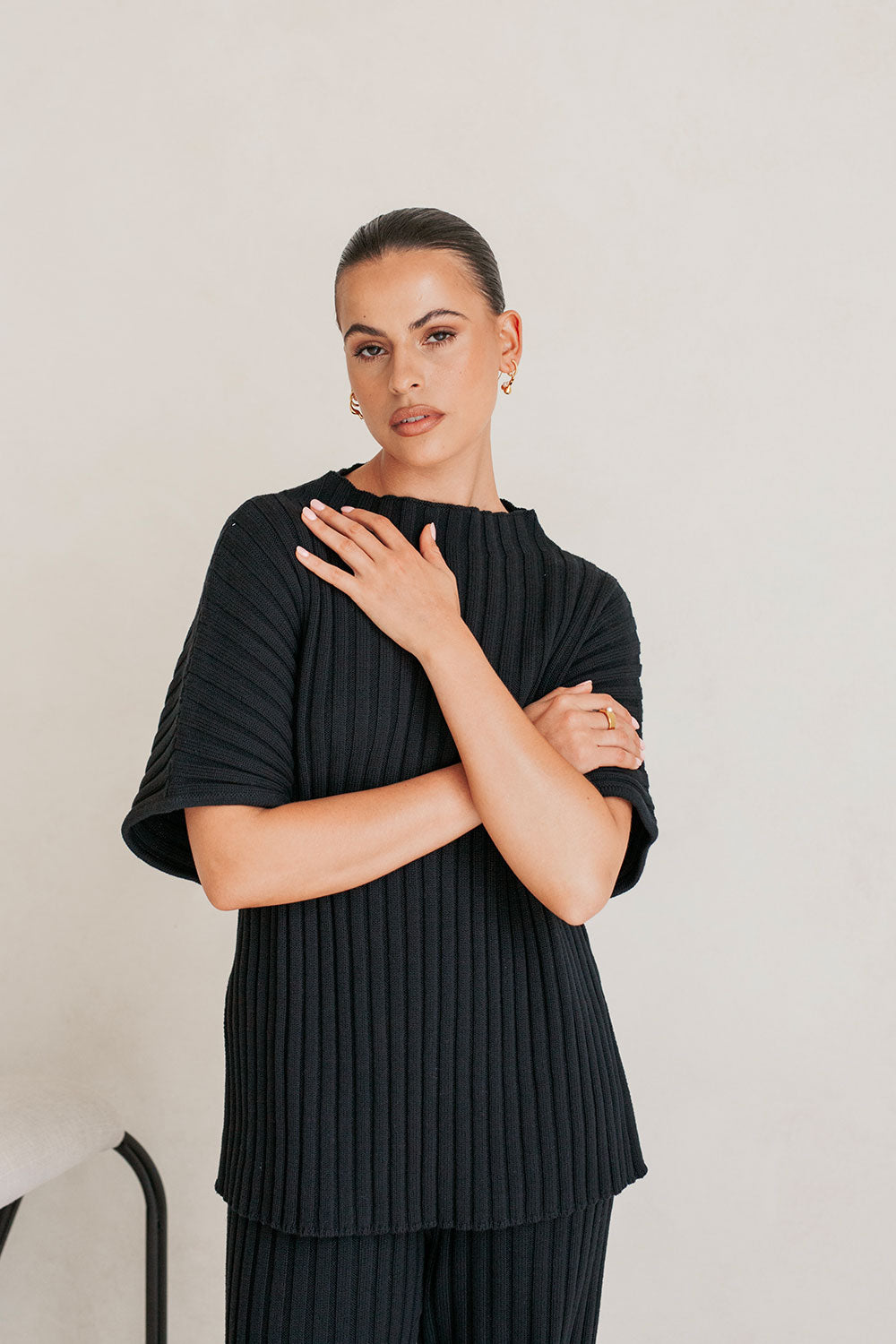 Celine Knit Ribbed Top - Black