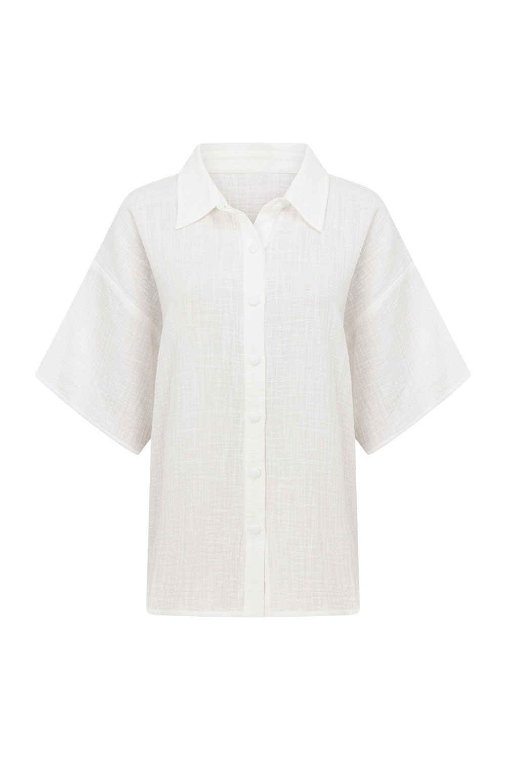 White Cotton Short Sleeve Button Up Inara Top