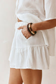 White Elastic Drawstring Flounce Pocket Elodie Shorts