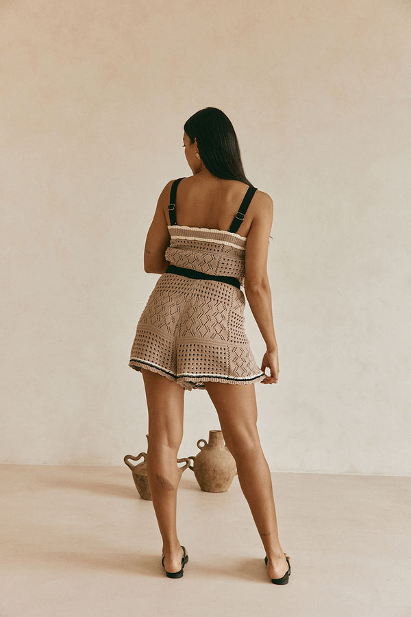 Brown Crochet Knit High Waist Elexa Shorts