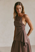 Chocolate Brown Asymmetric Ruched Backless Hailey Top