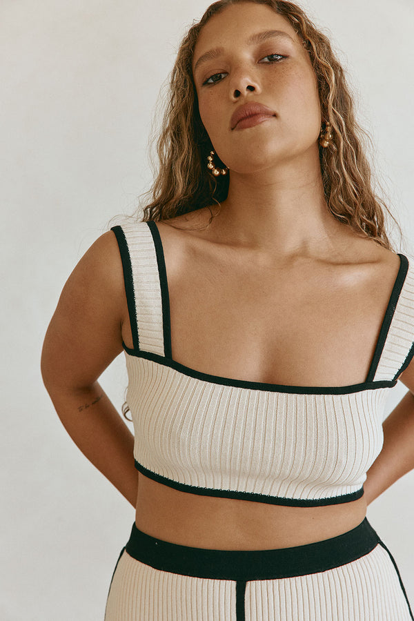 Beige Ribbed Cropped Leilani Top