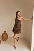 Chocolate Speck Polka Dot One Shoulder Mini Dimmi Dress