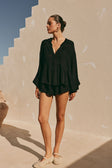 Huxley Panelled Button Up Collared Long Sleeve Top - Black