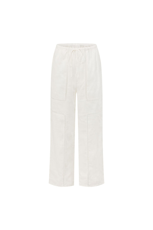 White Cheesecloth Elastic Drawstring Carissa Pants