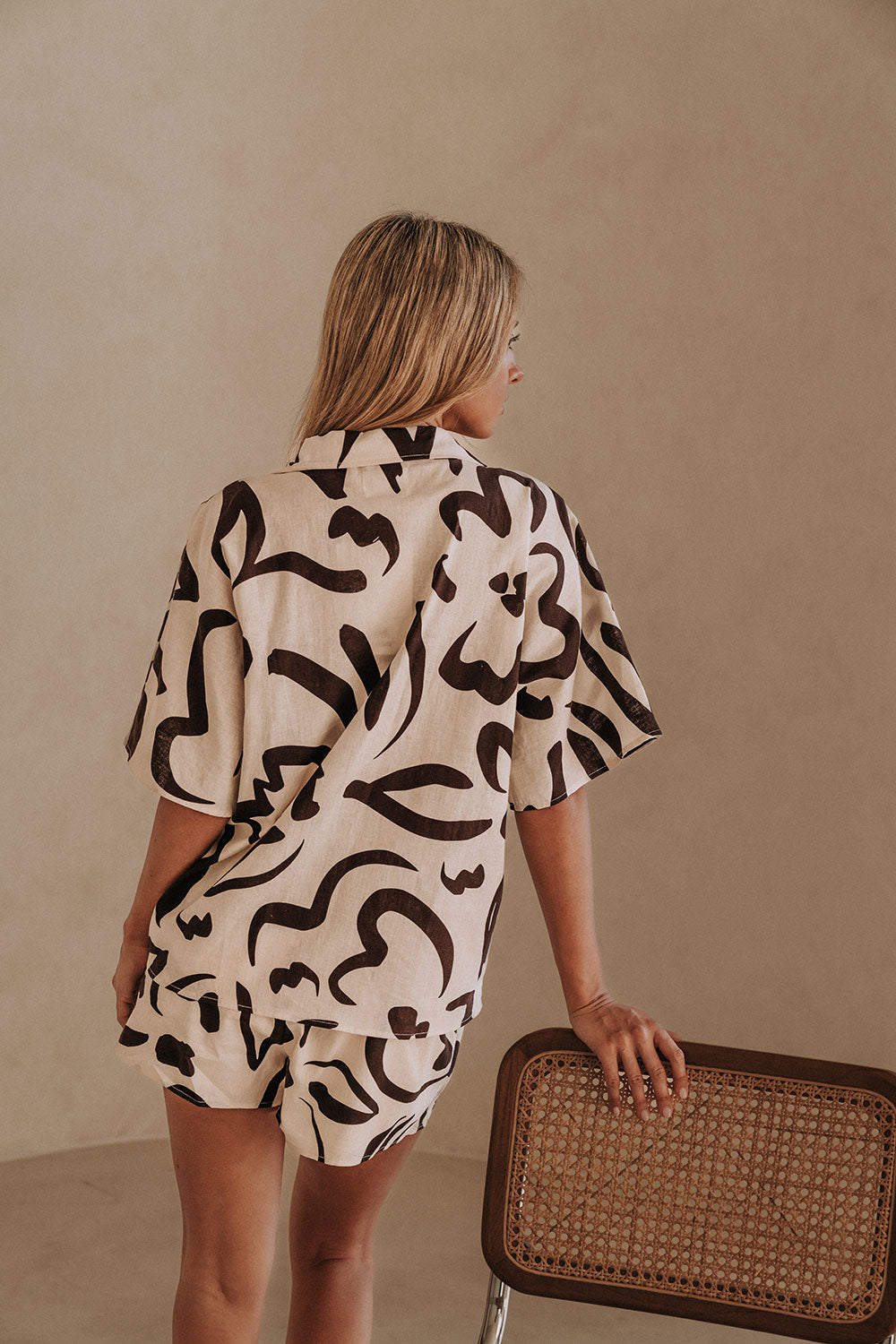 Cream Floral Fleur Lines Print Button Up Seona Top