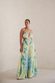 Backless Cutout Maxi Lotte Dress - Blue Green White