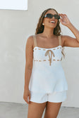 Cream Ribbed Drawstring Indigo Top