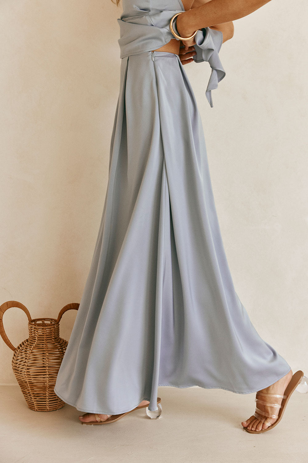 Blue High Waist Pleated Maxi Hailey Skirt