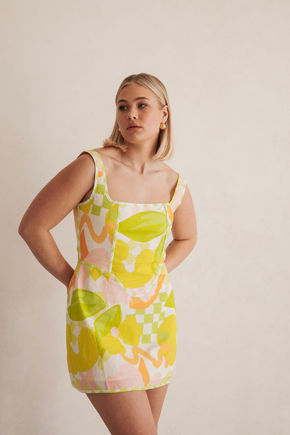 White Checker Floral Mini Tyler Dress