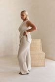 Beige Cotton Knit Elastic High Waist Maxine Pants