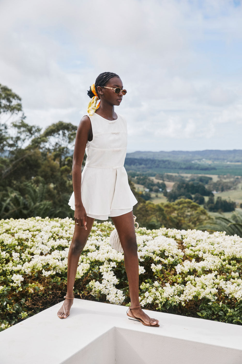 White Cotton Elastic Drawstring Muse Shorts