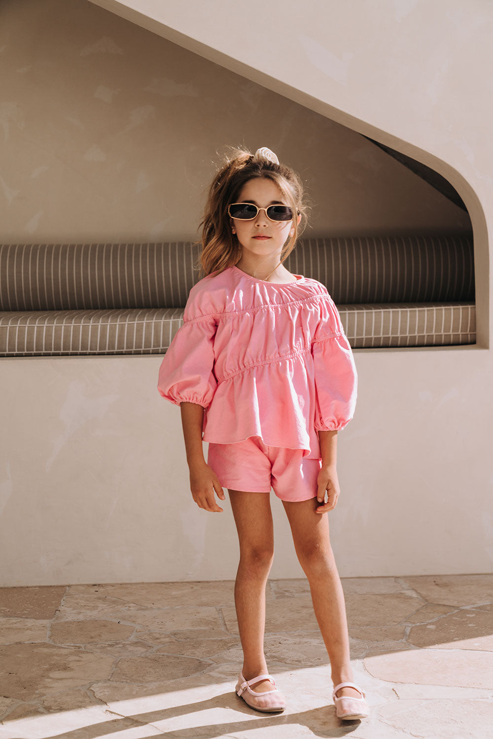 Pink Ruched Puff Sleeve Bikkie Mini Top