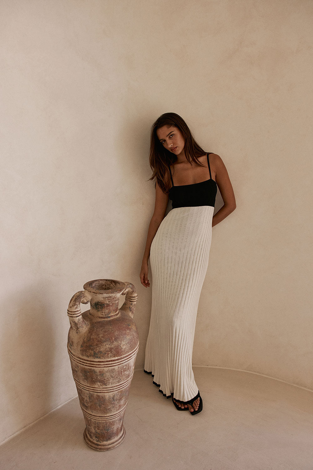 White Ribbed Knit Strappy Maxi Adley Dress