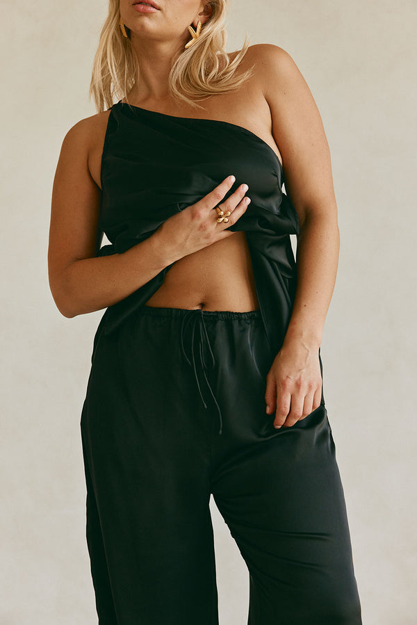Adeline Elasticated Silk Pants - Black
