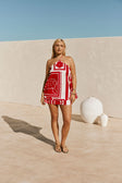 Red Voyage Print Halter A Line Mini Tasmin Dress