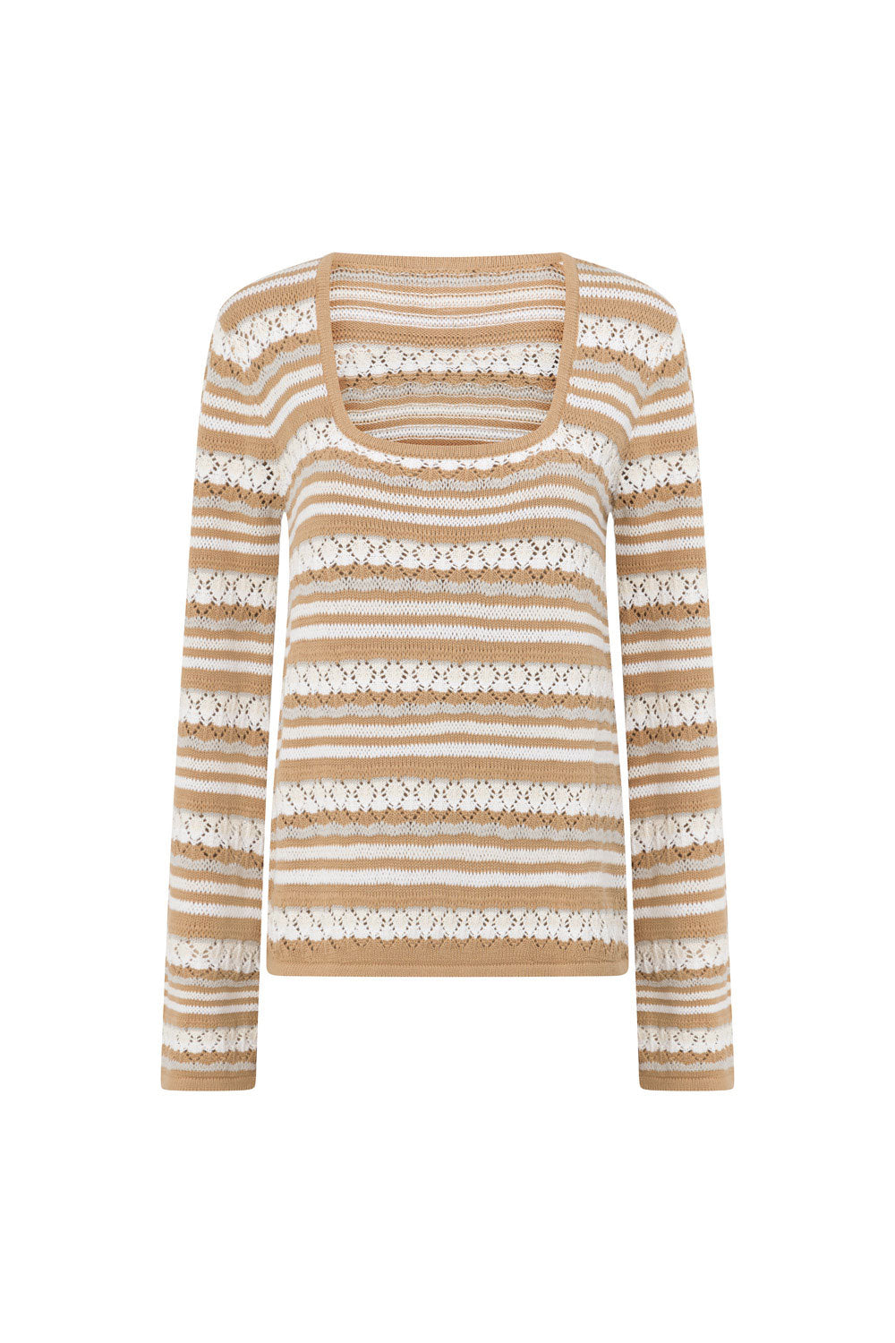 Chocolate Brown Striped Knit Long Sleeve Alaiya Top