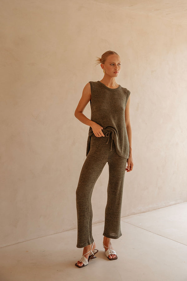 Olive Green Knit Boxy Longline Louka Top