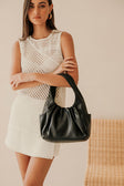 Black Vegan Leathered Gathered Pocket Eden Ave Bag