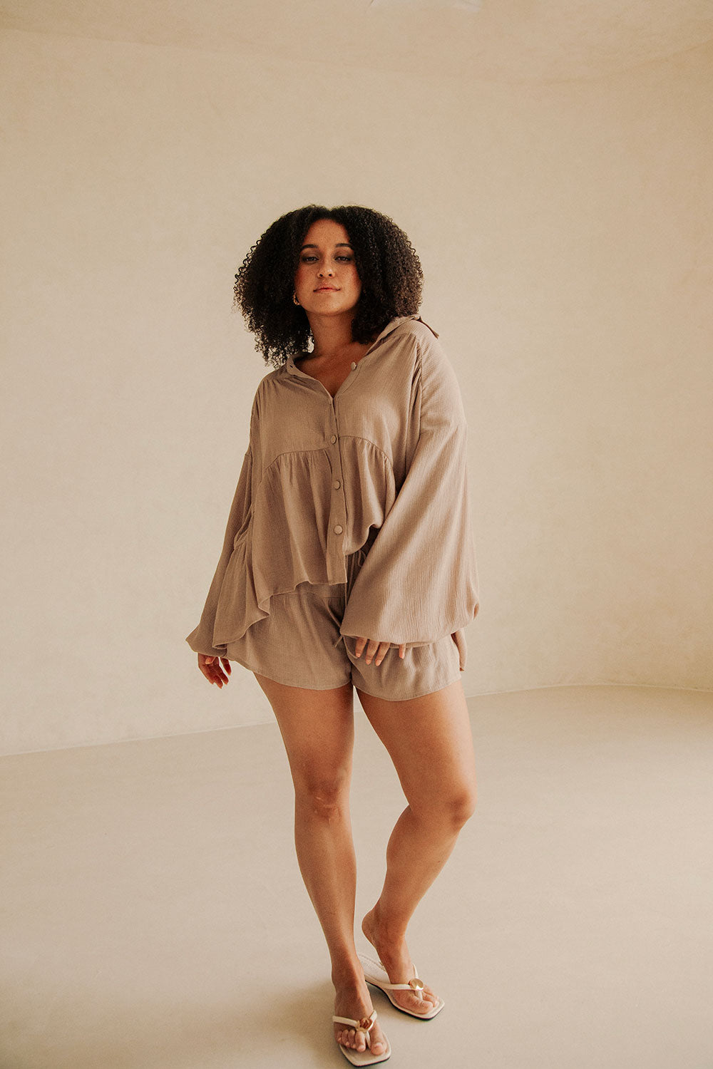 Mushroom Brown Drawstring Panelled Huxley Shorts