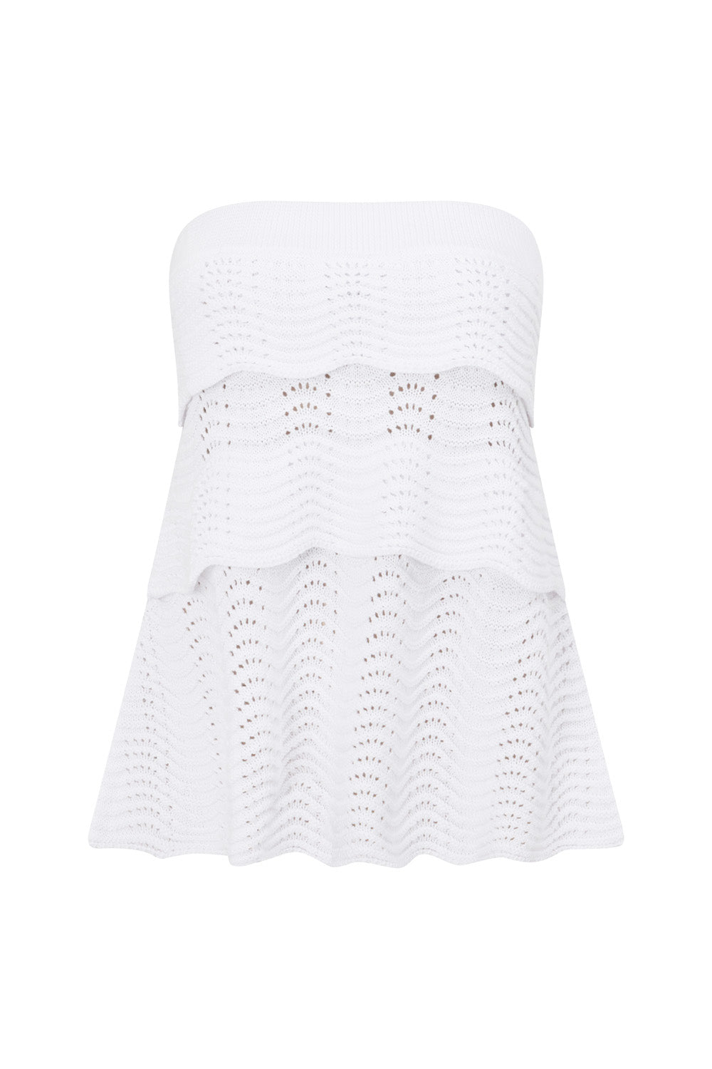 White Wave Knit Strapless Panel Kama Top