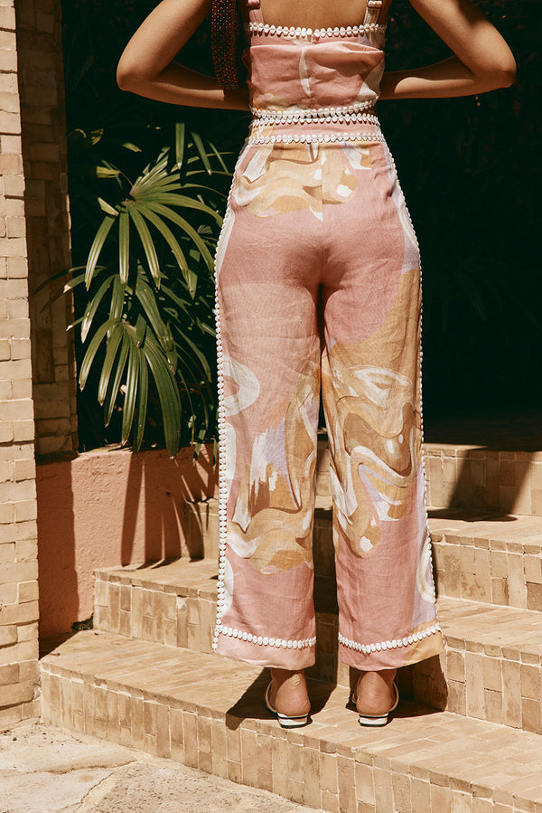 Pink Tramonto Print Lace Pocket Ragazza Pants