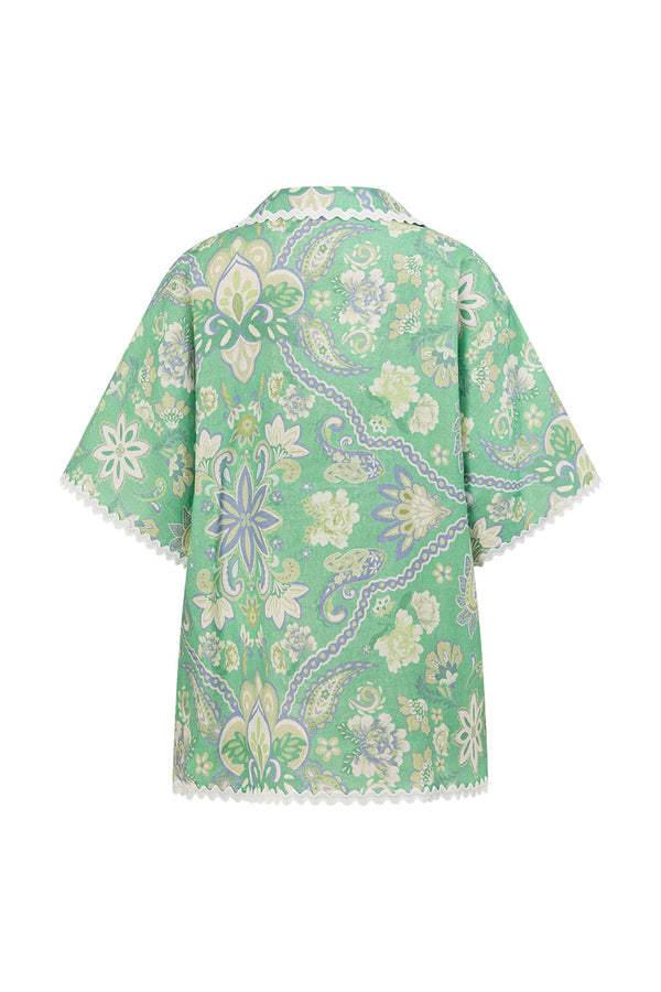 Green Floral Keritage print Button Up Kelia Shirt