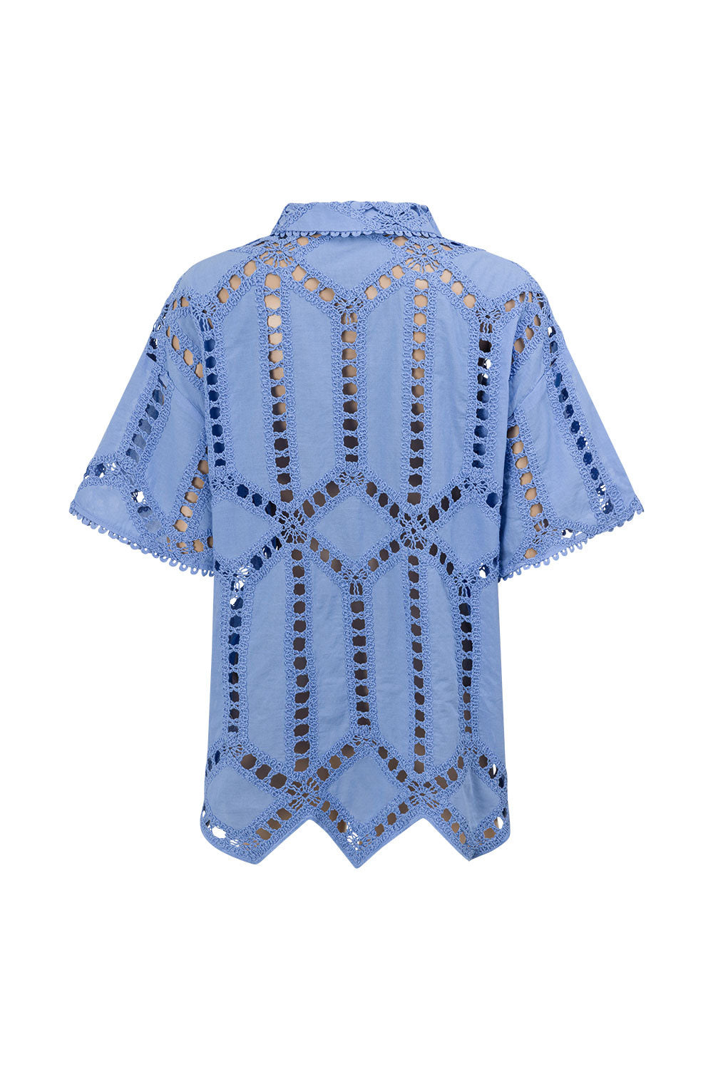 Blue Cotton Cutwork Button Up Alyce Shirt