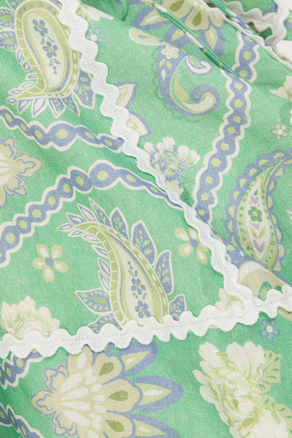 Green Floral Heritage Print Lace Up Mini Emilia Dress