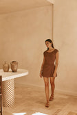 Brown Gathered Mini Dally Dress