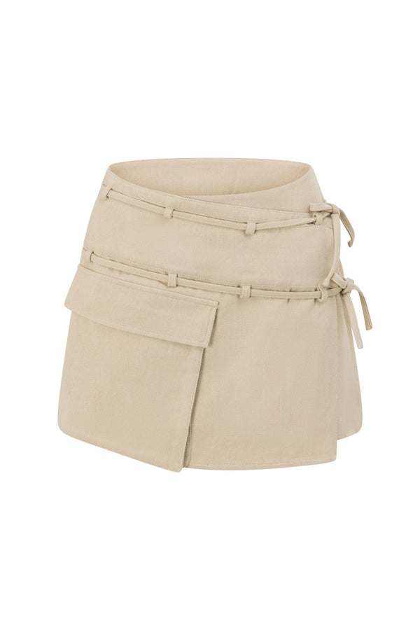 Beige Tie Mini Luna Skirt