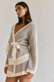 Grey and White Knit V Neck Wrap Chester Sweater