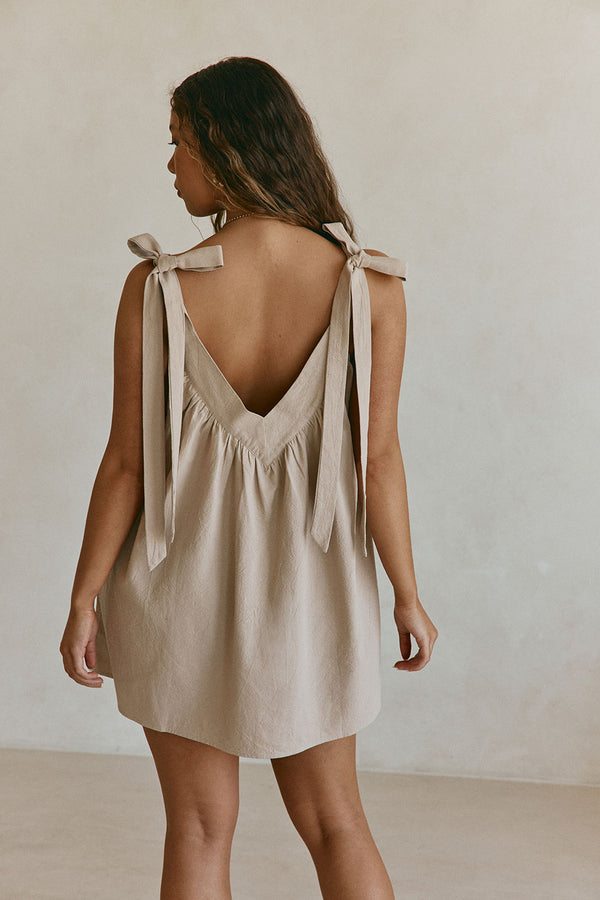 Beige Bow Boxy Wrenley Dress