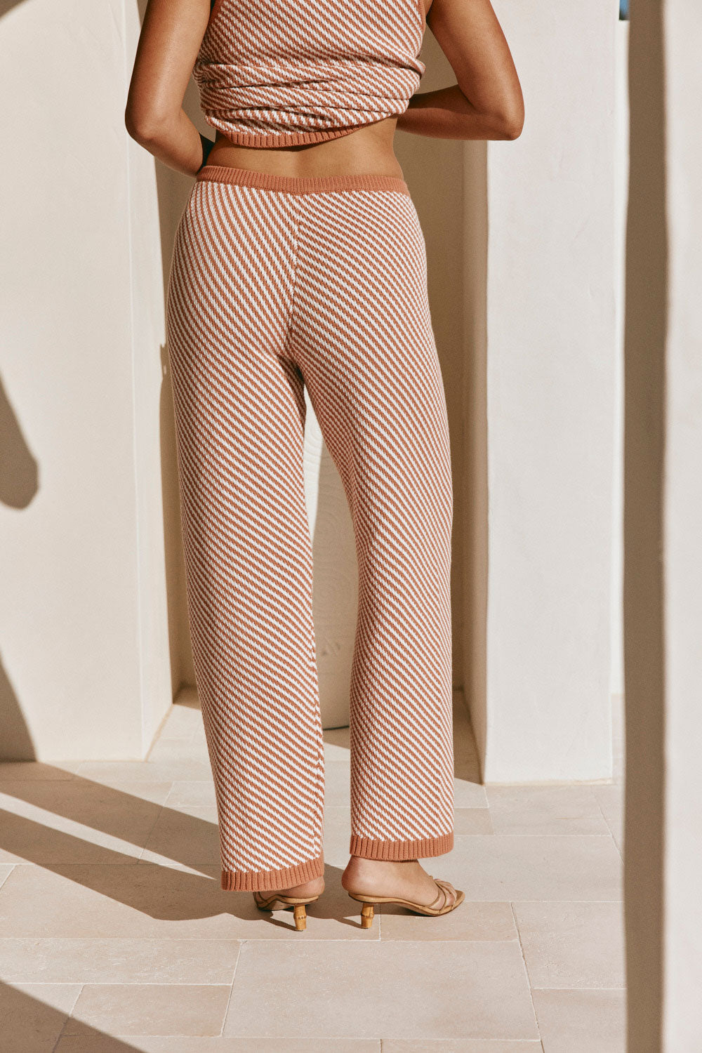 White and Coral Orange Stripe Elastic Billy Pants
